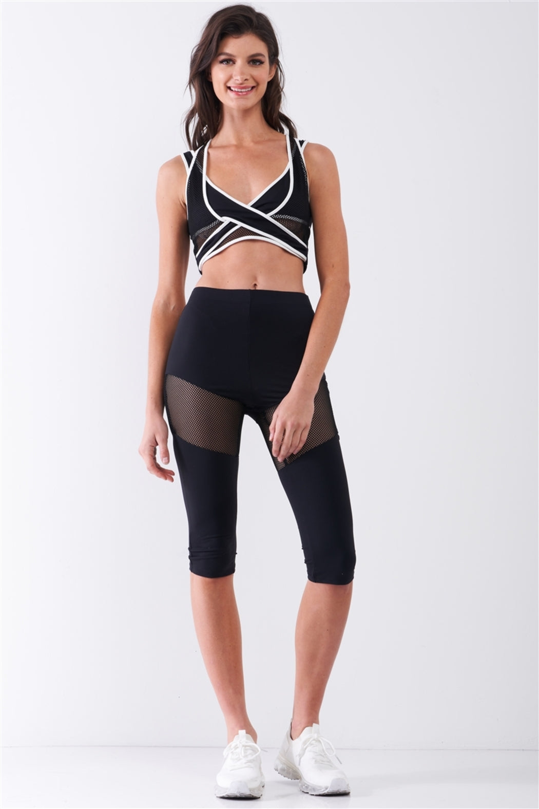 Black High Waist Sheer Mesh Sports Midi Legging Pants