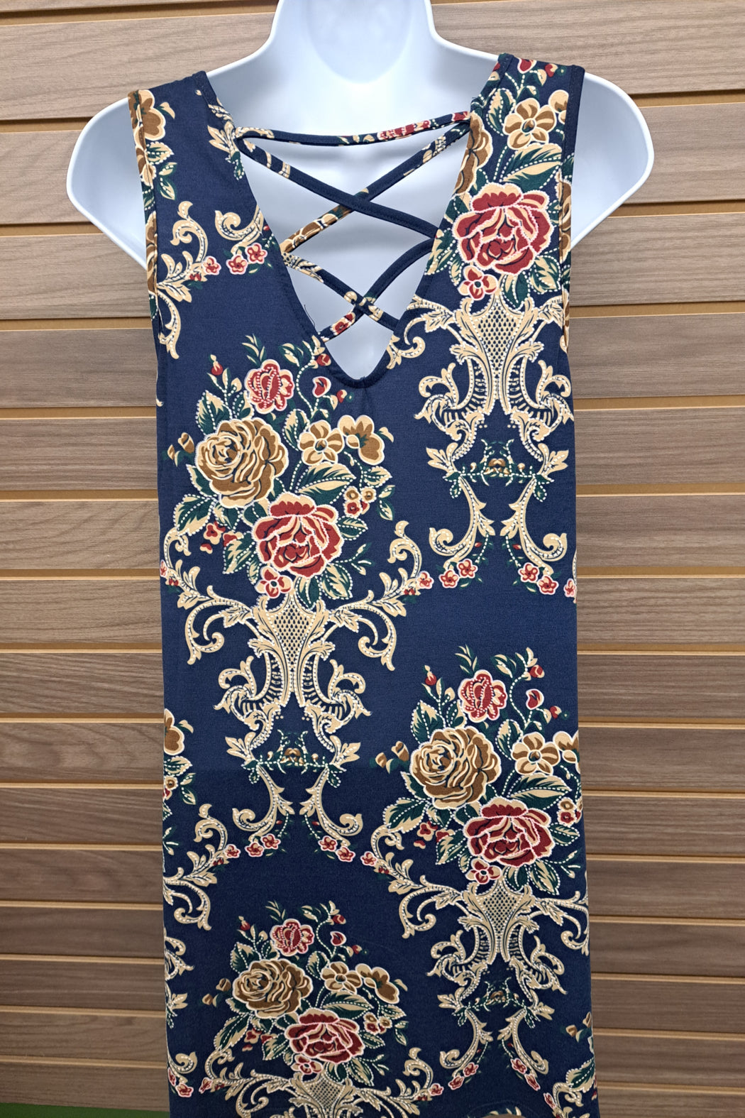 Blue floral cage back dress