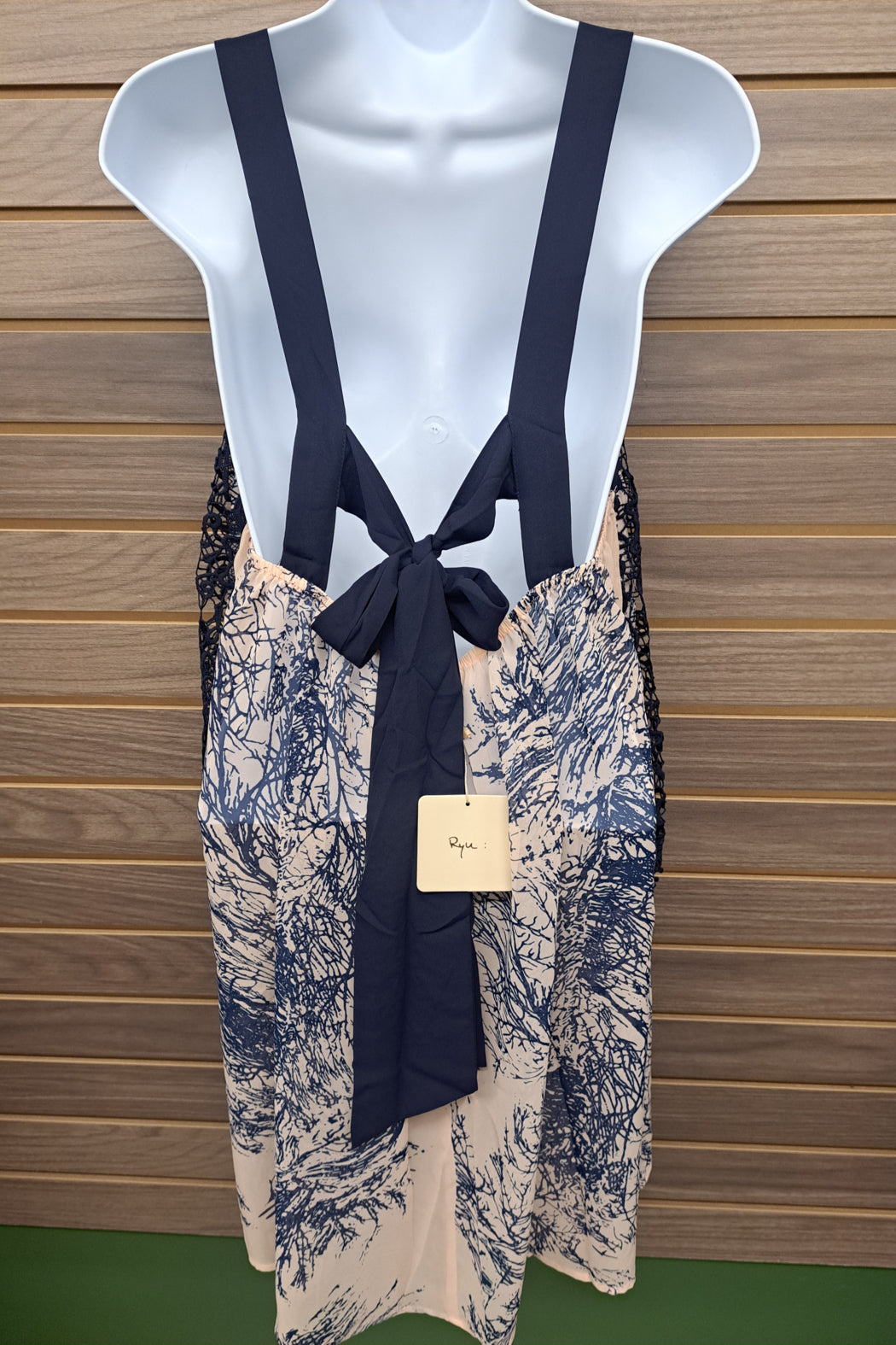 Blue floral lace tie back long tank
