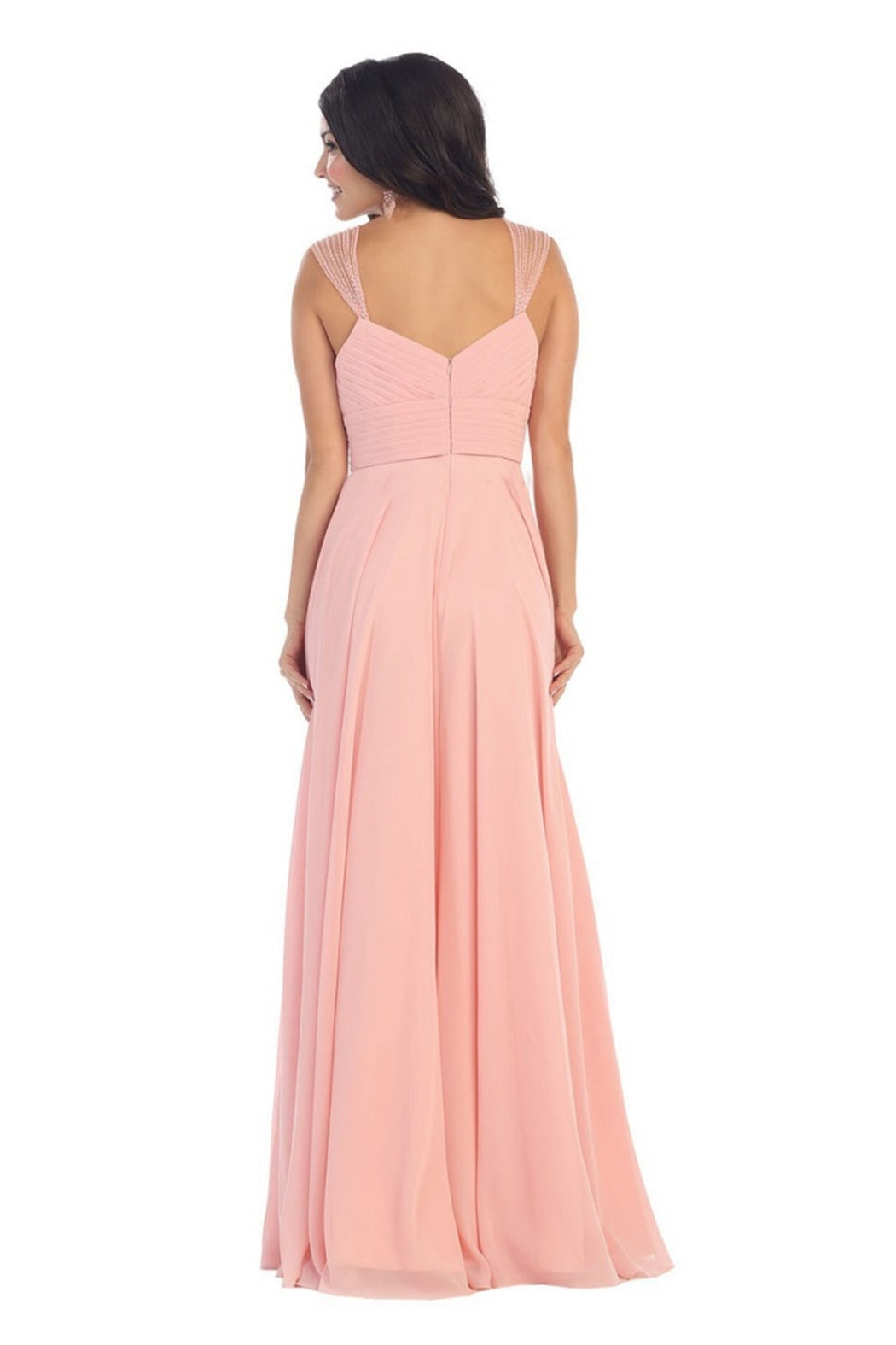 Blush Chiffon Pleated Long Formal Dress