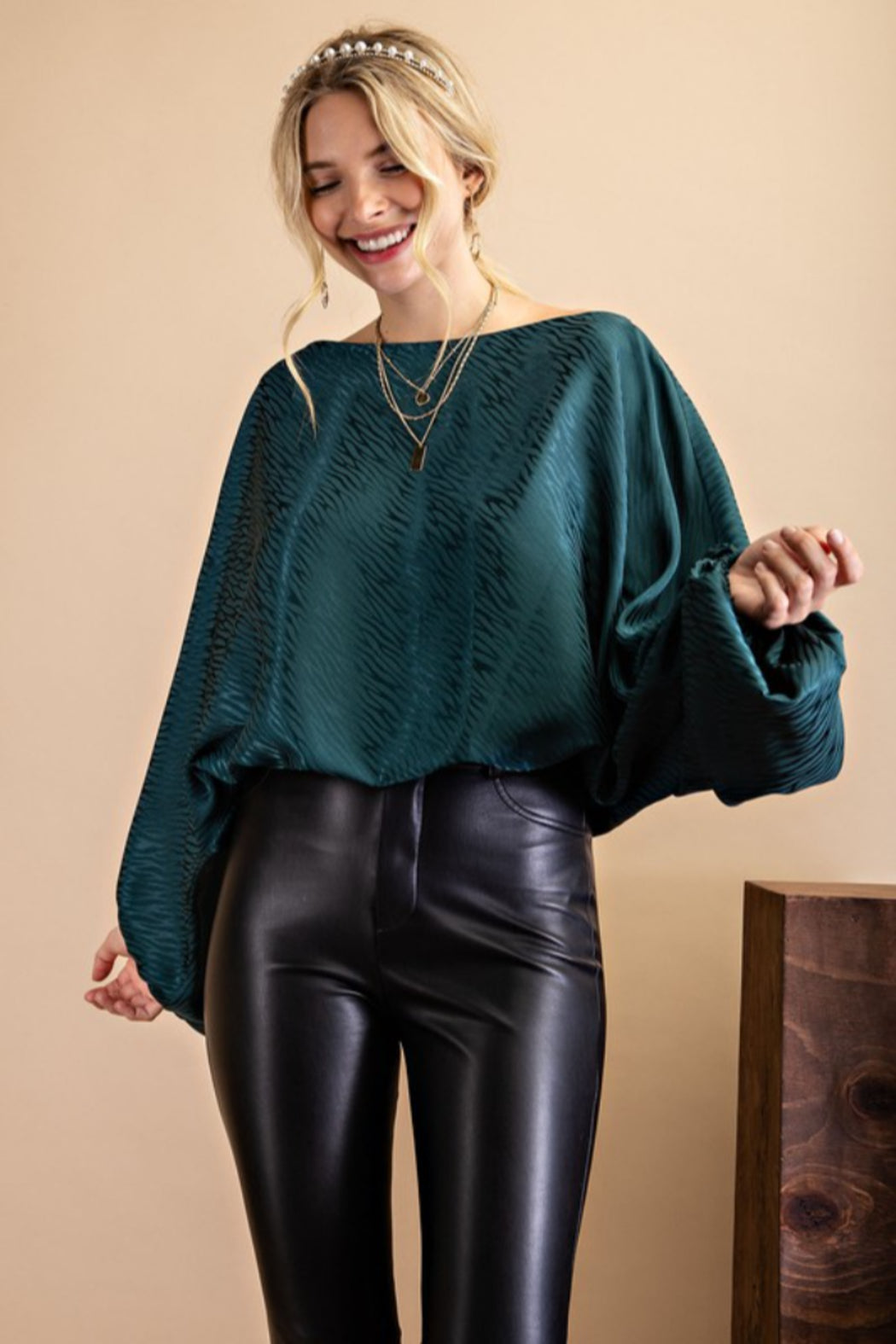 Boat Neck Top with Volume Sleeve