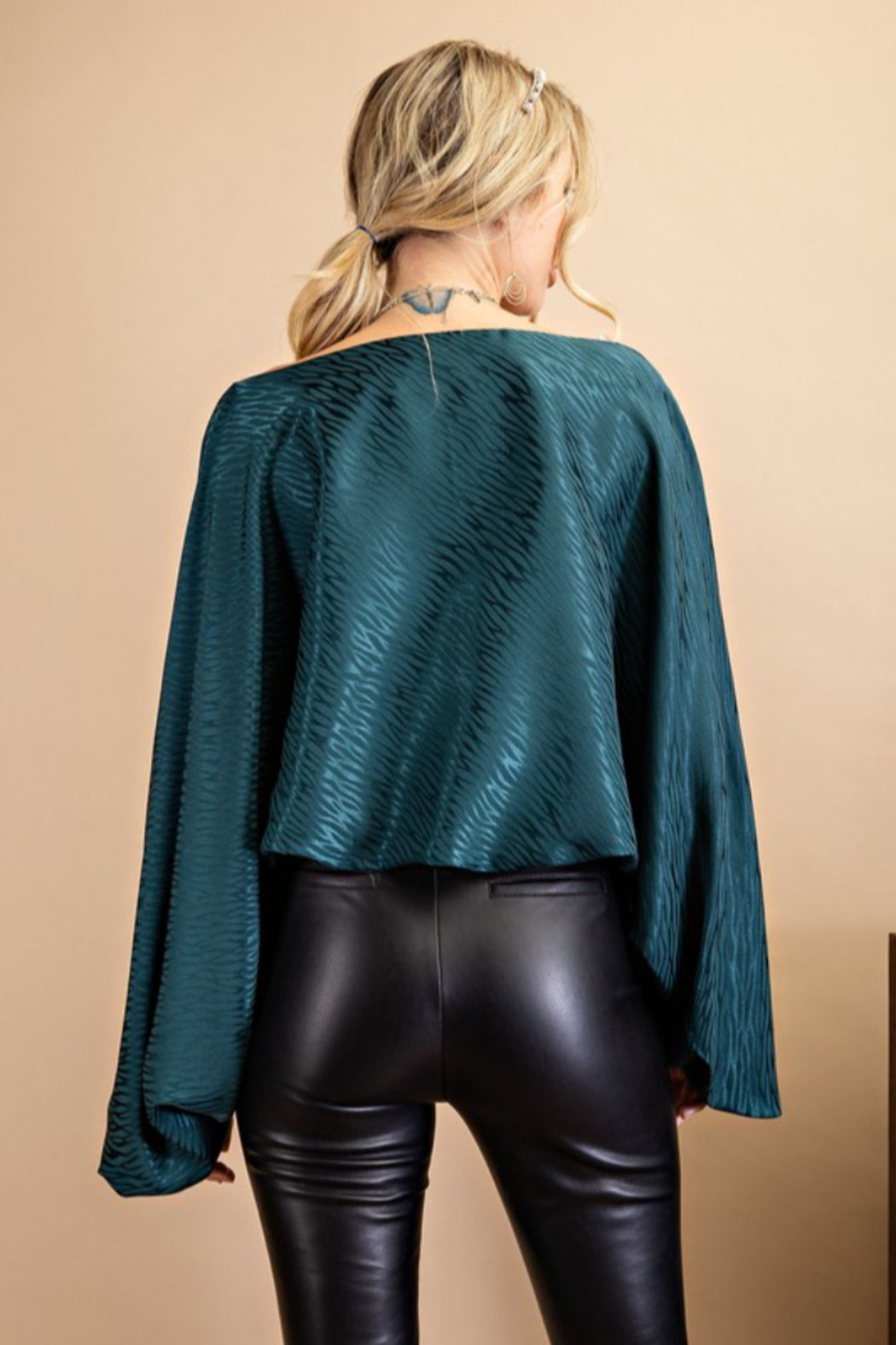 Boat Neck Top with Volume Sleeve