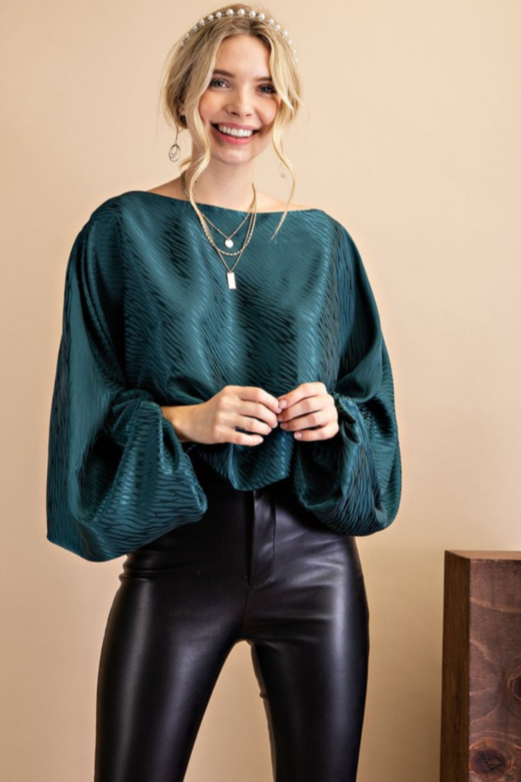 Boat Neck Top with Volume Sleeve
