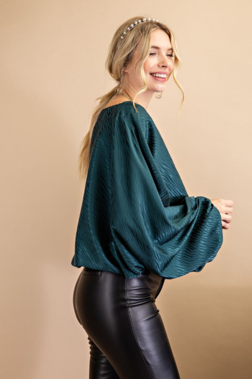 Boat Neck Top with Volume Sleeve