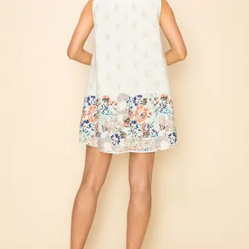 Women's Flower Border Print Sleeveless Dress with Pockets
