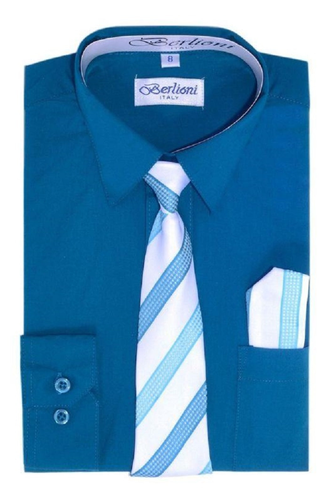 Boys Teal Dress Shirt Tie & Hanky Set