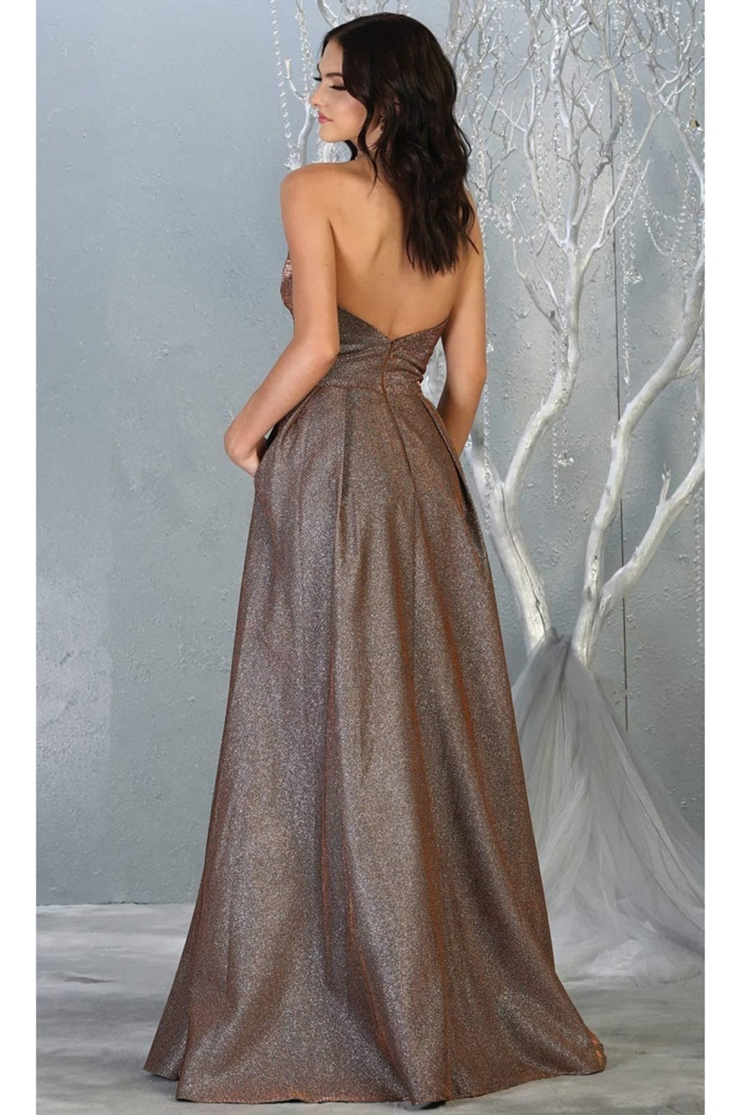 Bronze Strapless A-Line Formal Long Dress