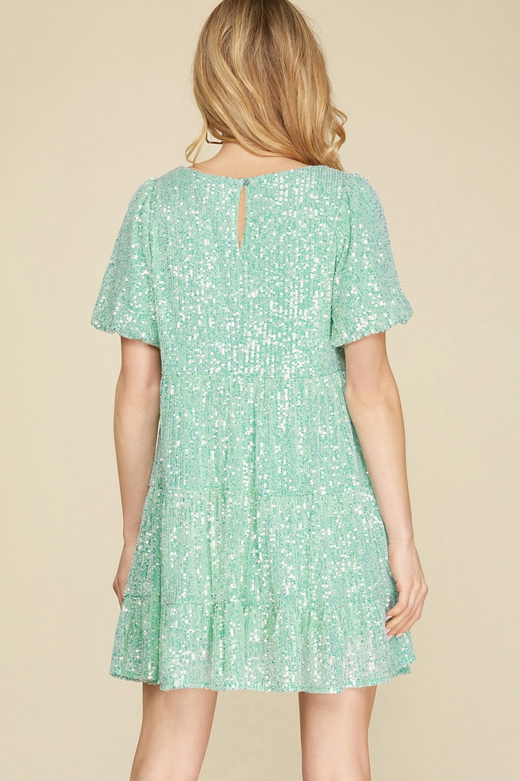 Bubble-sleeve sequin dress