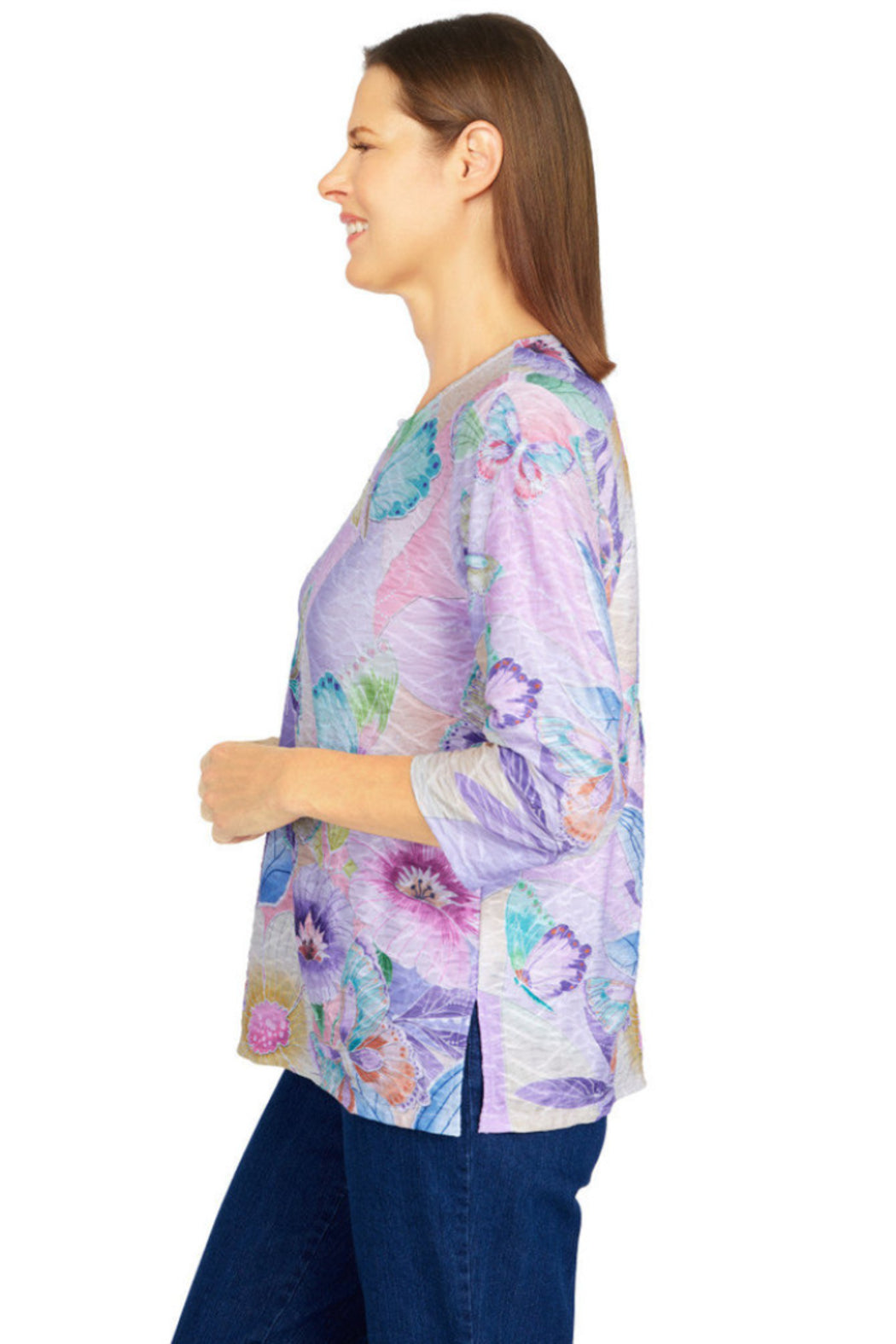 Butterfly Colorblock Split Neck Top