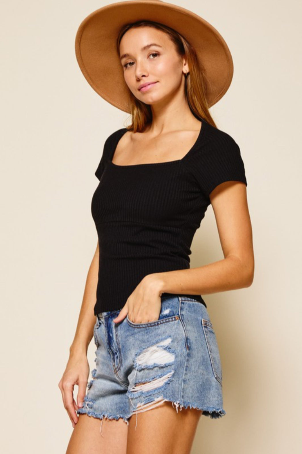 Cap Sleeve Ribbed Top