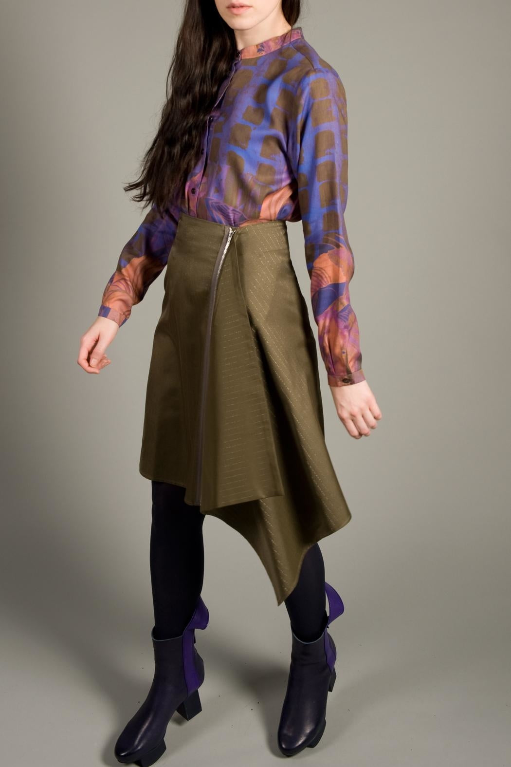Asymmetric Skirt Green Gold