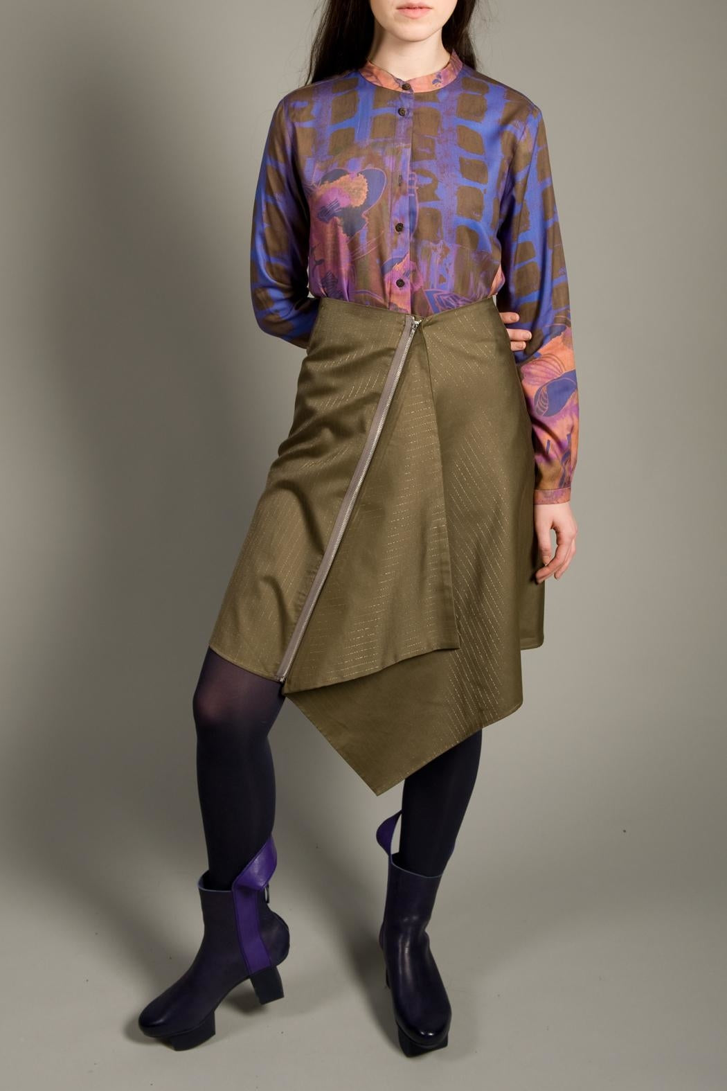 Asymmetric Skirt Green Gold