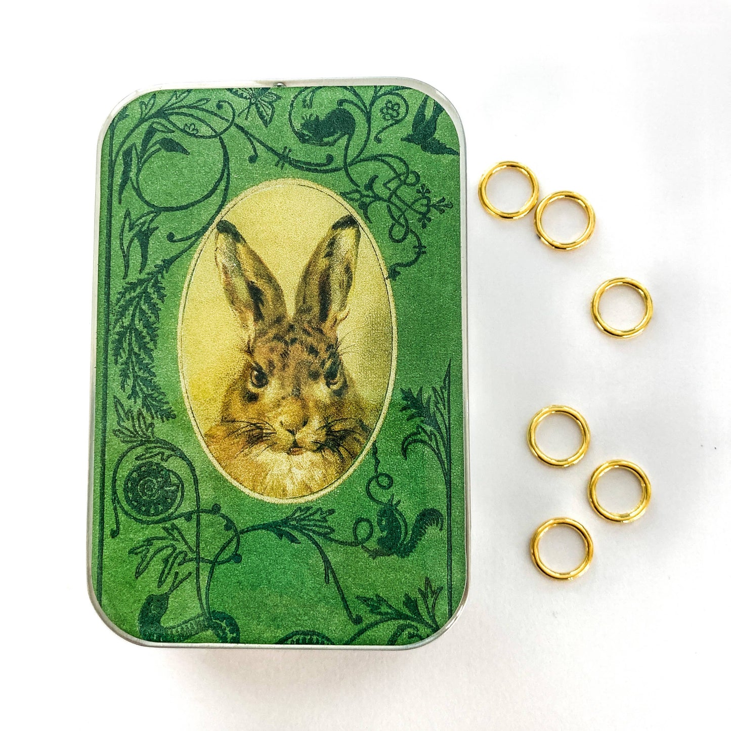 Bunny notions tin, stitch marker tin: Small