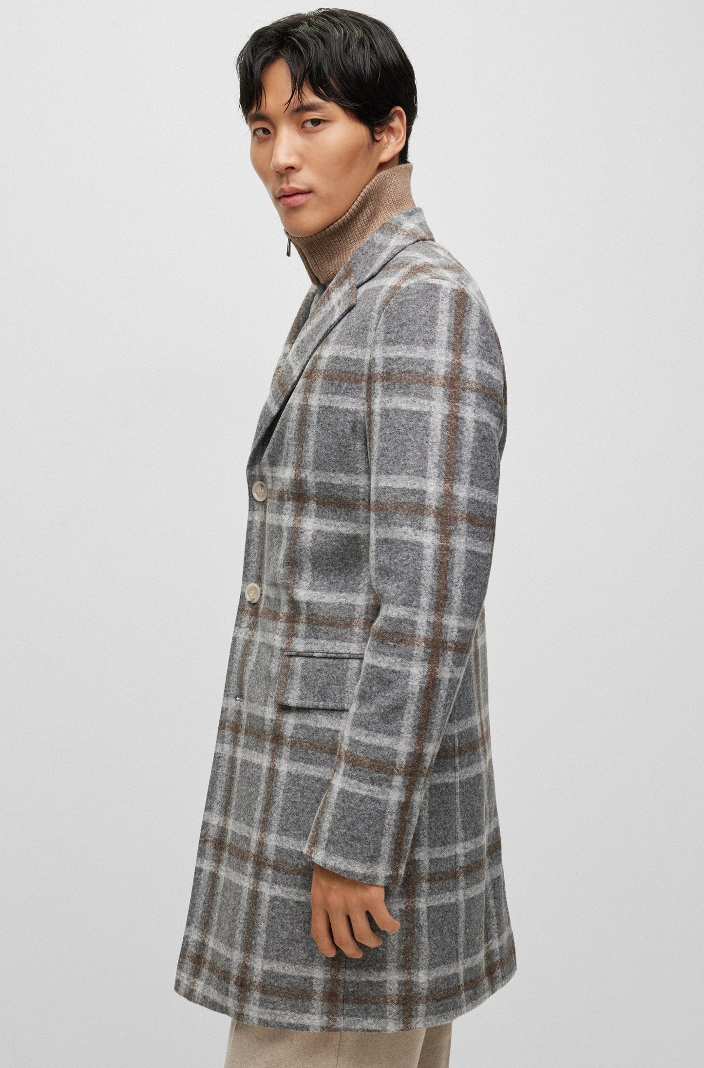 BOSS Slim Fit Grey Coat With Zip Up Inner