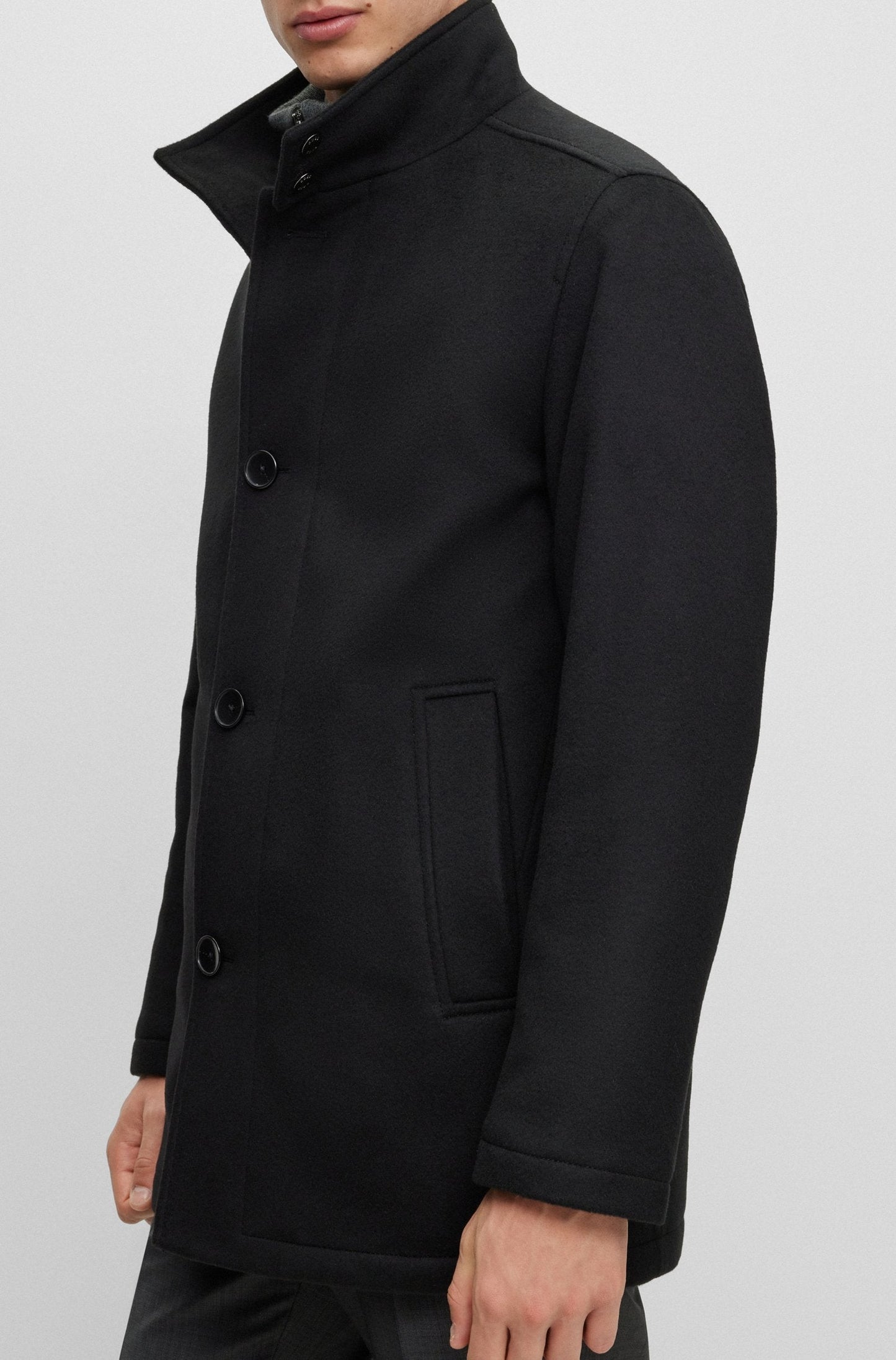 BOSS H-Coxtan Relaxed-Fit Virgin Wool Coat In Black