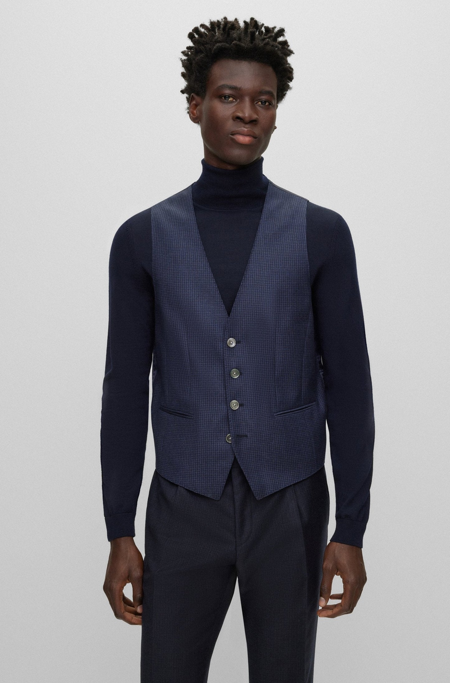 BOSS Slim fit Three-Piece Suit in Checked Virgin Wool