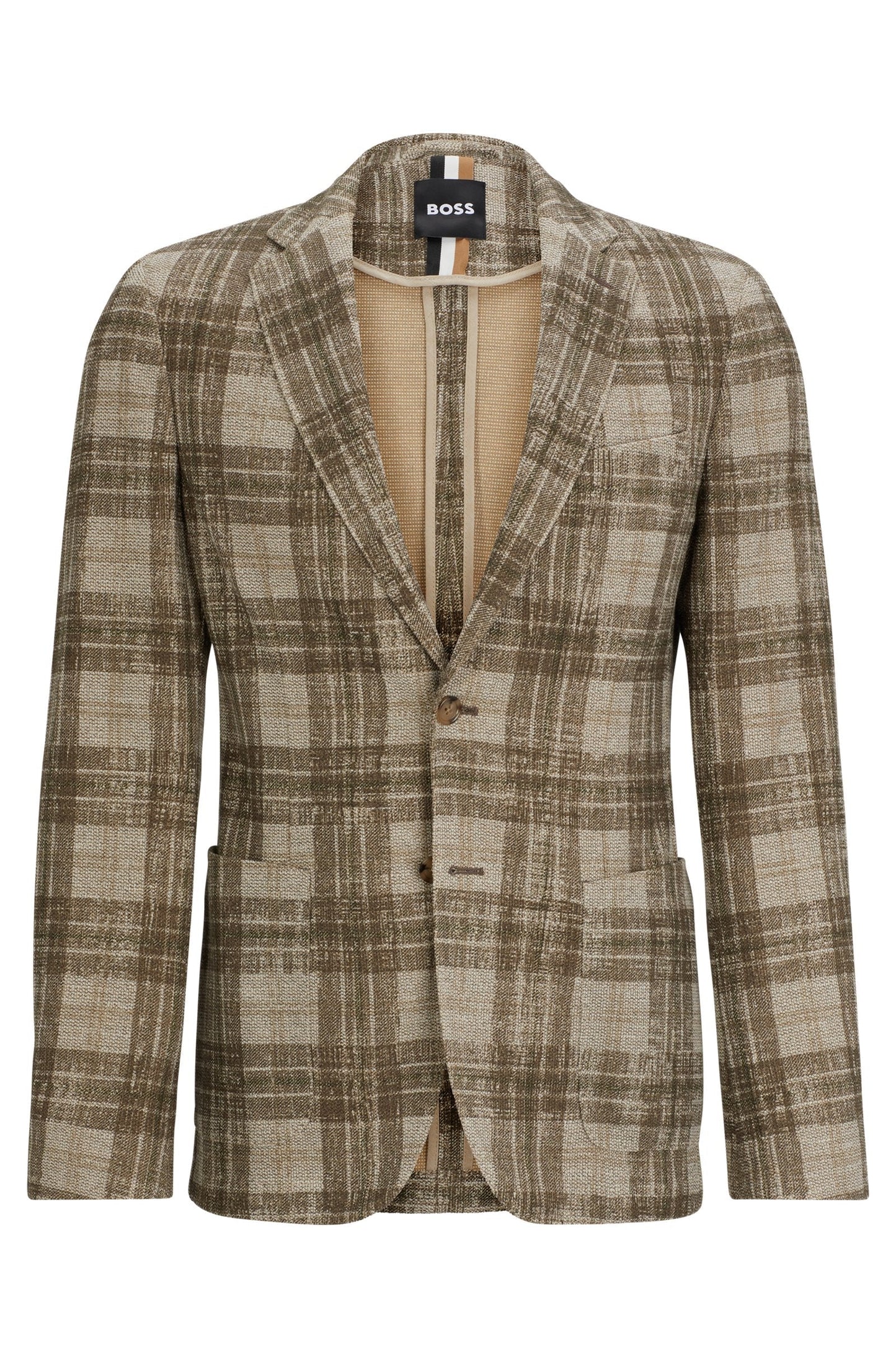 Boss Slim-Fit Jacket in Checked Stretch Jersey