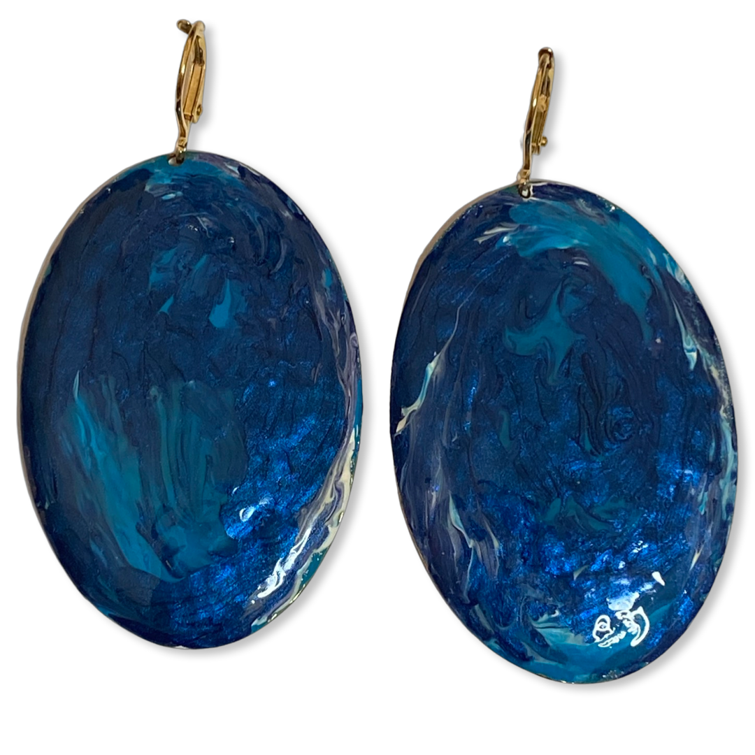 Blue Marble Oval Dome Lures of Love Earrings
