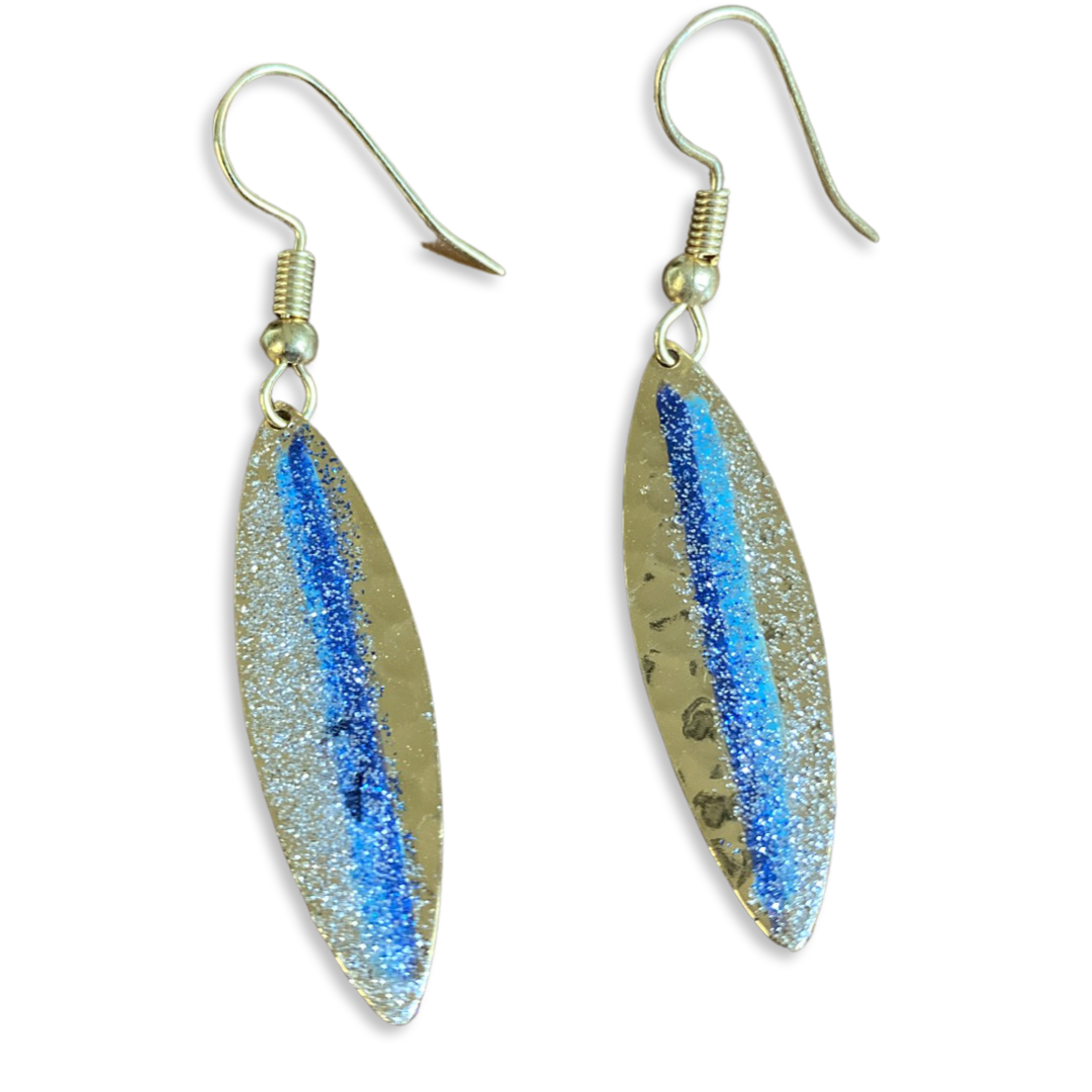 Art Deco Hand Painted Blue Mini Navette Earrings