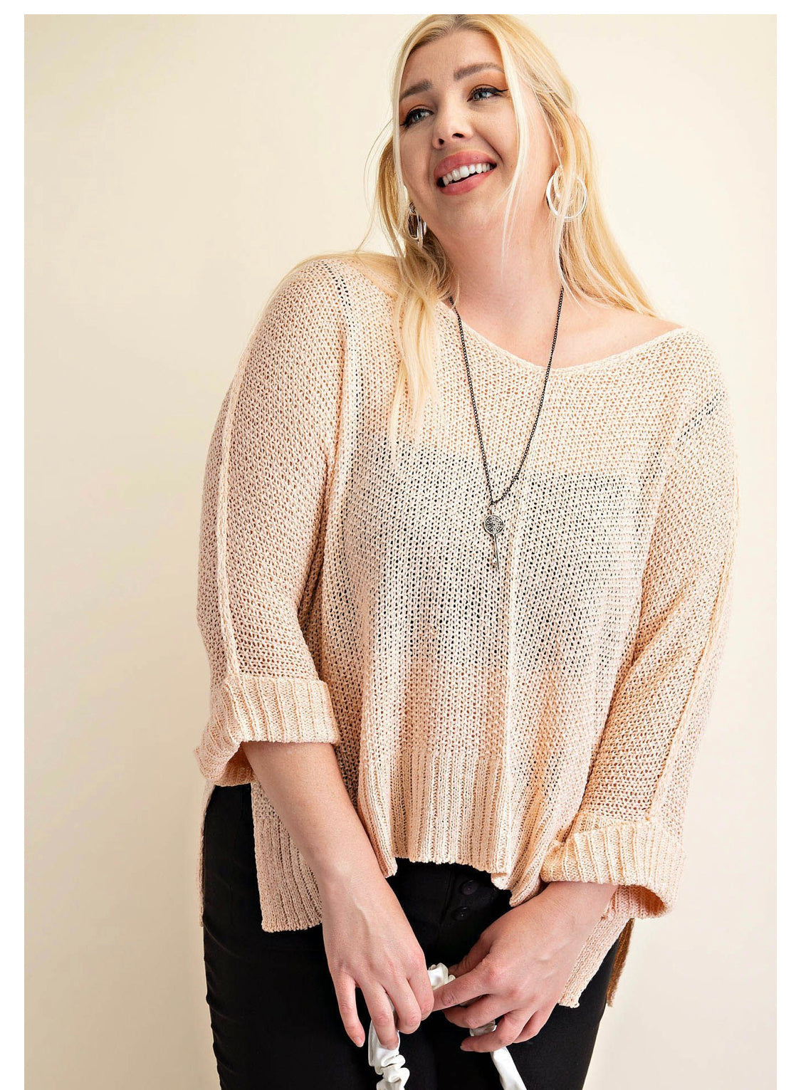 6405 Rebecca V-Neck Light Sweater Top -Reg & Plus!