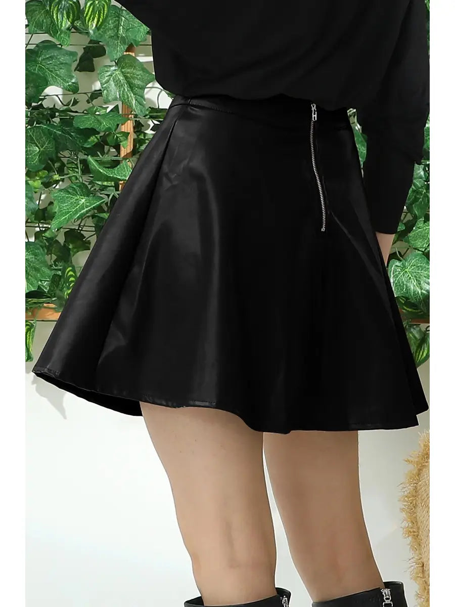 Black Faux Leather Skirt with Back Zipper