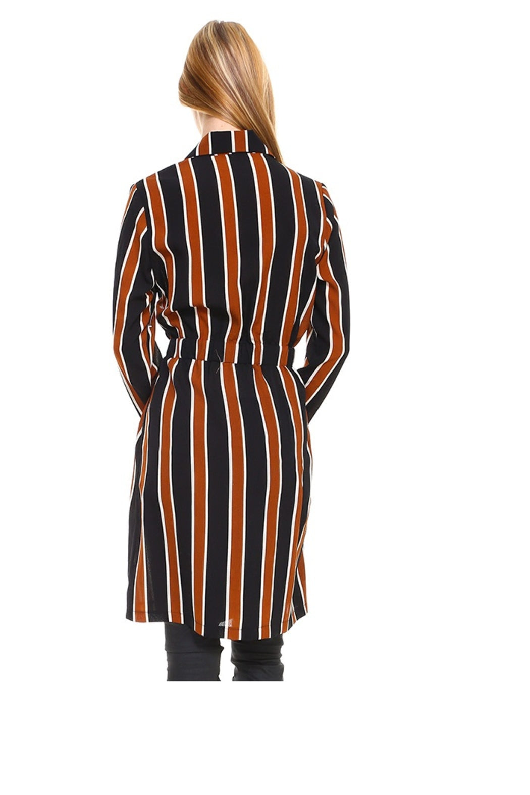 Trench Coat Multi Stripe Long Line Belted Jacket