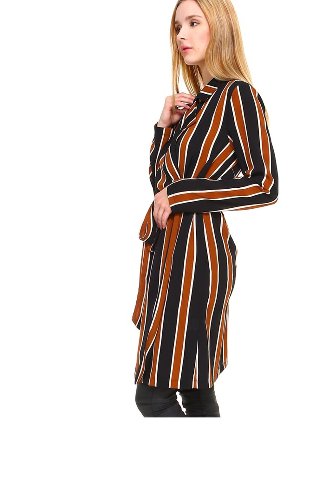 Trench Coat Multi Stripe Long Line Belted Jacket