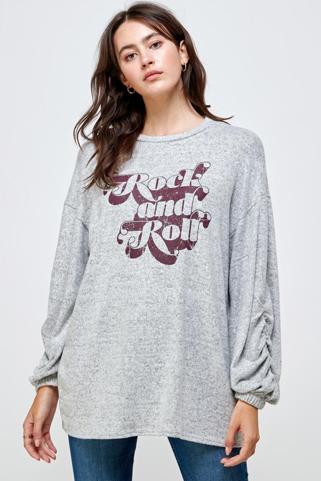 Brushed Knit Screen Print Loose Fit Swaeat Shirts