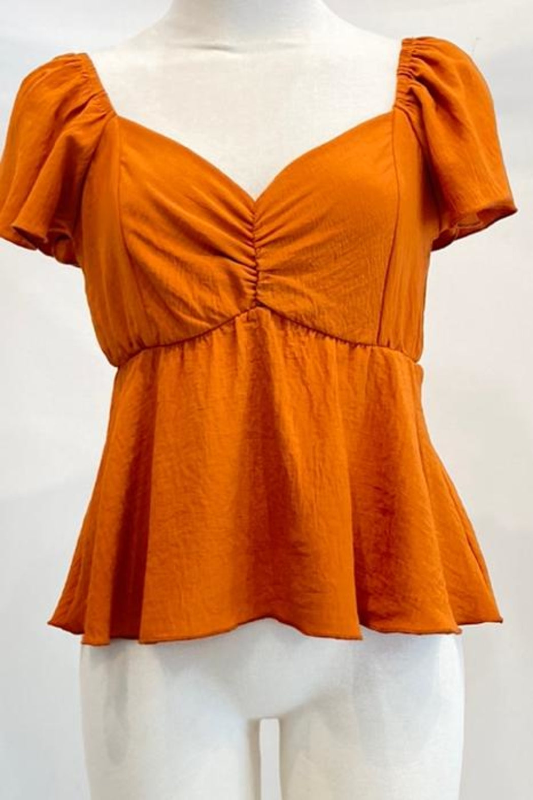 Solid Babydoll Top Flutter Short Sleeve