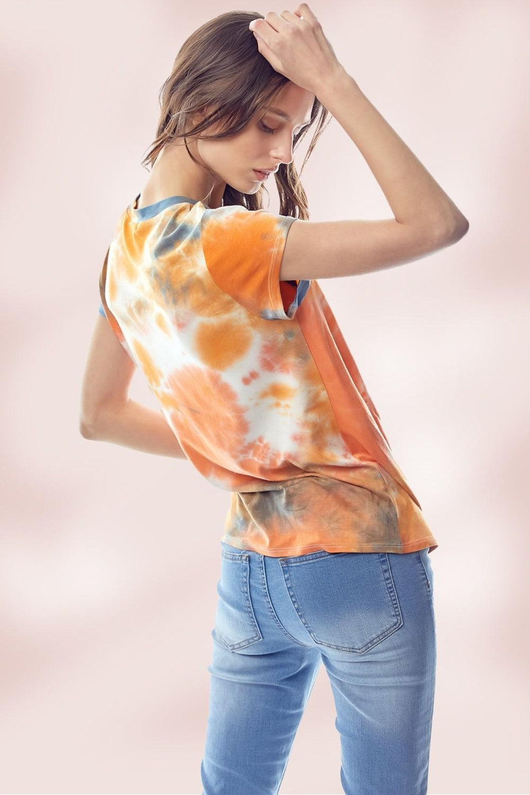 Tie Dye Jersey Top With Crew Neck Twist Hem