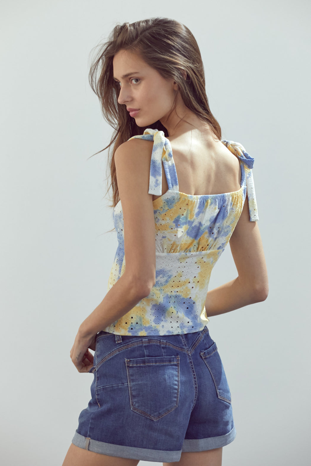 Tie Shoulder Bustier Style Cami Top Tie Dye Eyelet