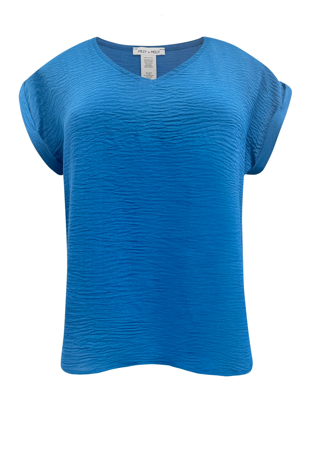 V Neck Short Fold Up Sleeve Solid Top