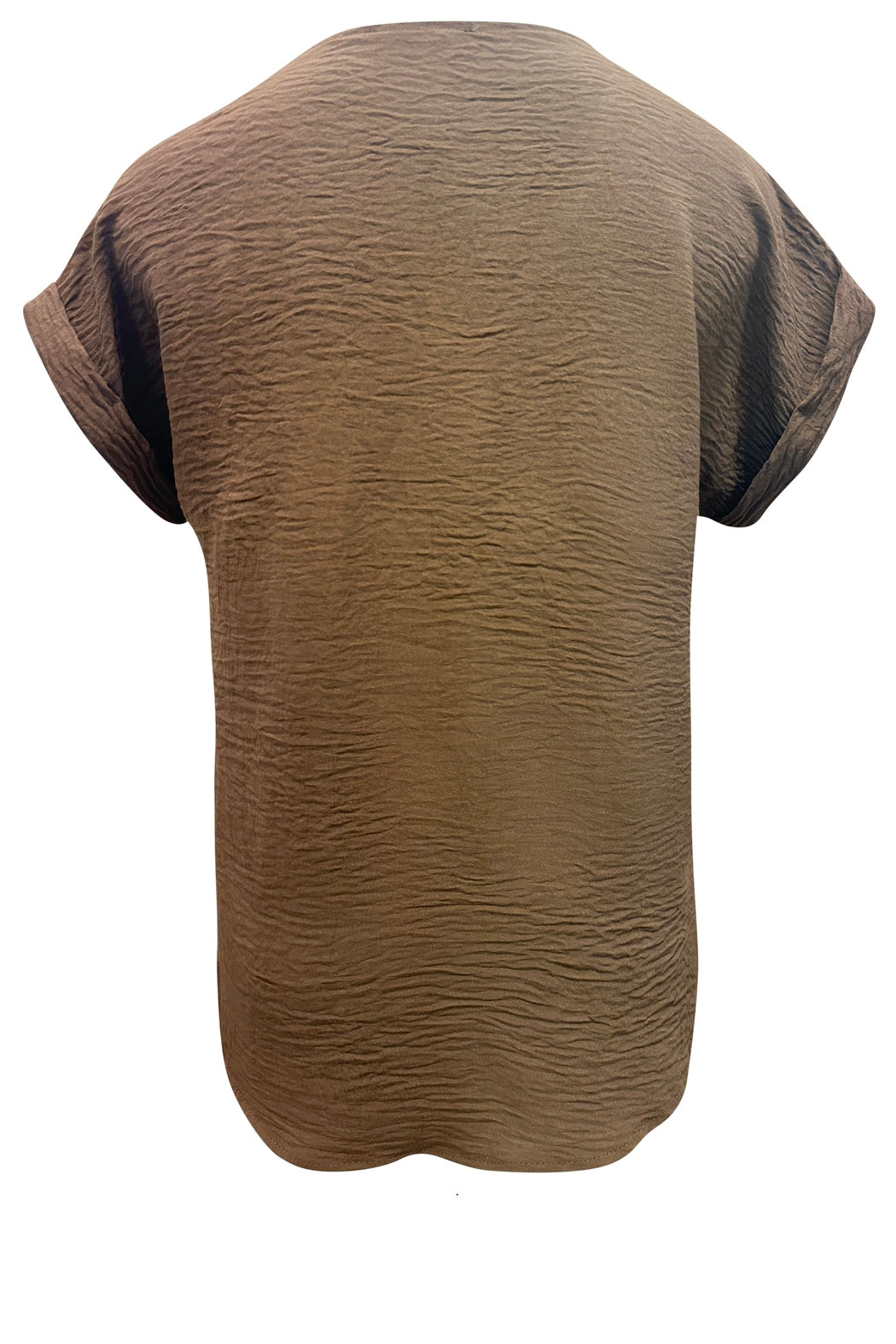V Neck Short Fold Up Sleeve Solid Top