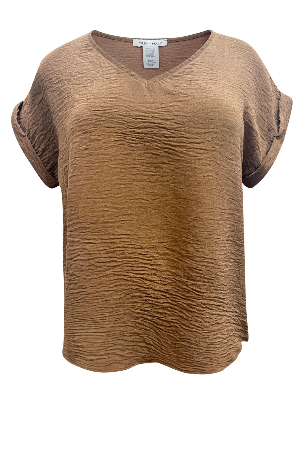 V Neck Short Fold Up Sleeve Solid Top