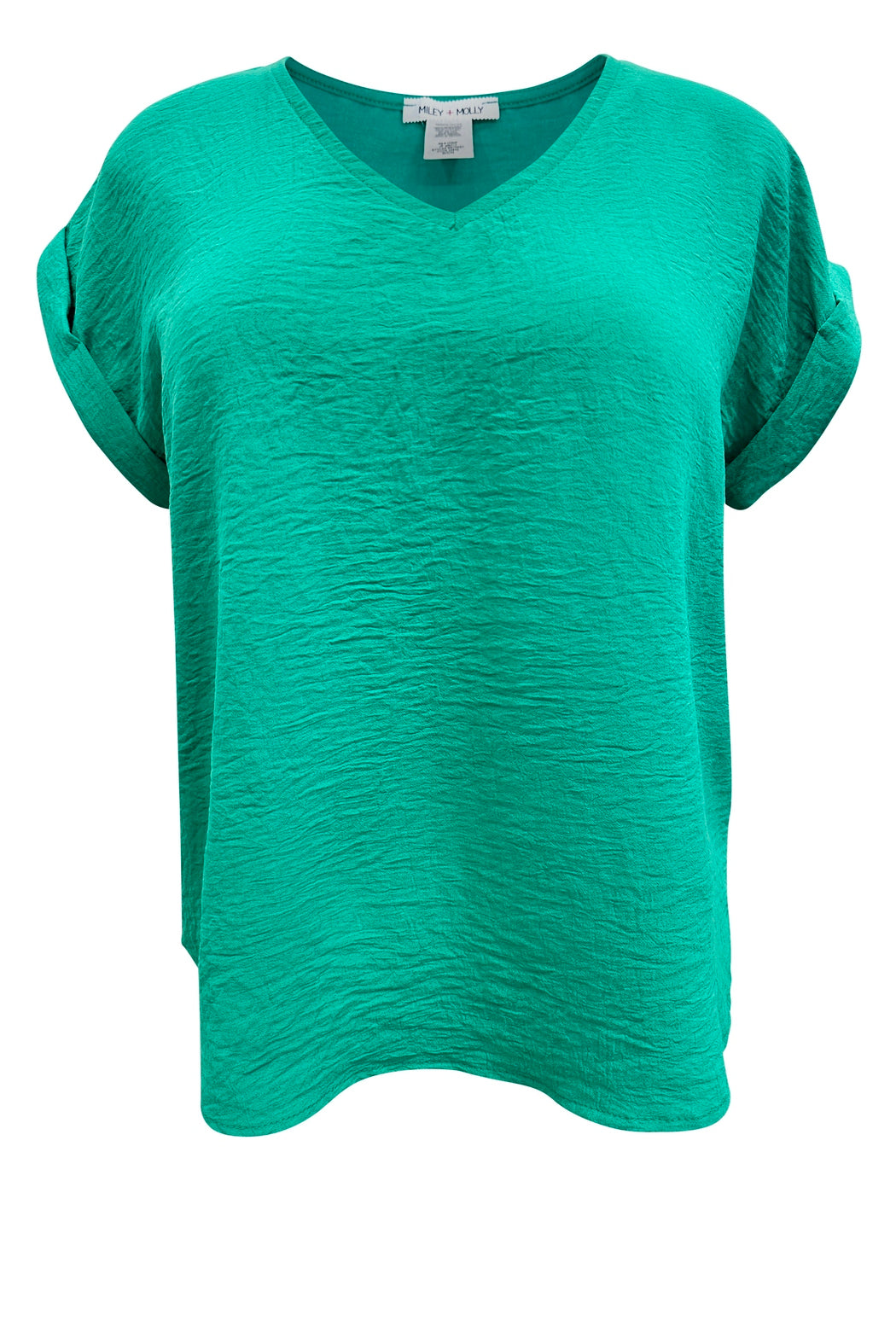 V Neck Short Fold Up Sleeve Solid Top