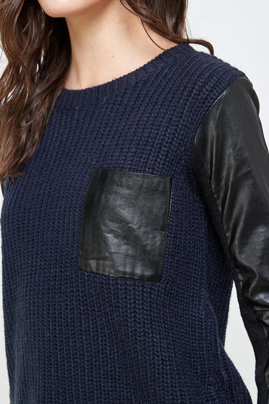 Vegan Leather Sweater High Low Top