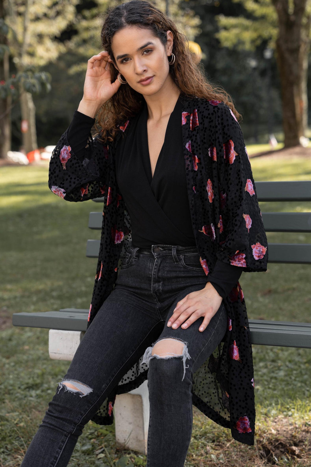Night Rose Velvet Kimono