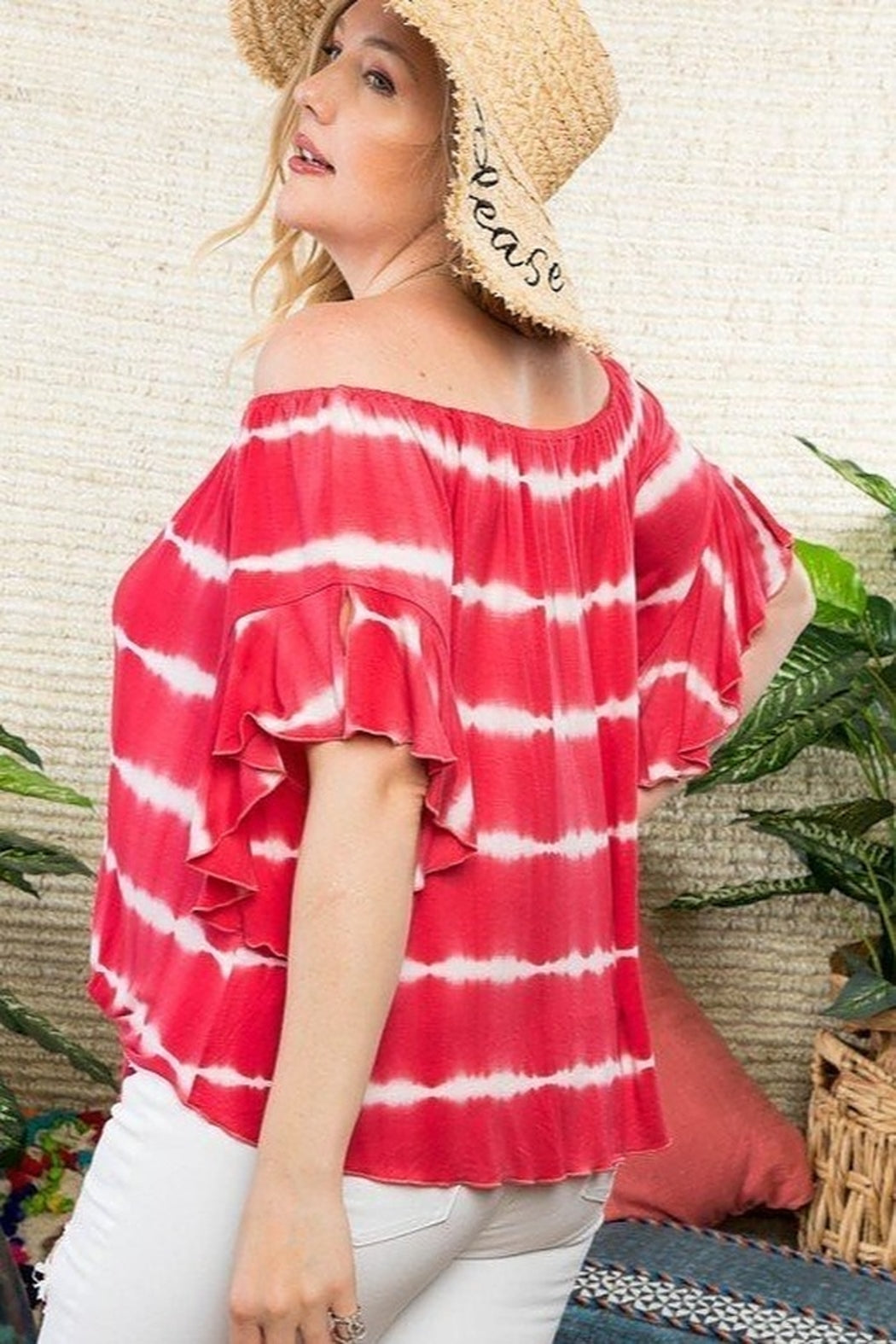 Off Shoulder Tie Dye Tie Front Top