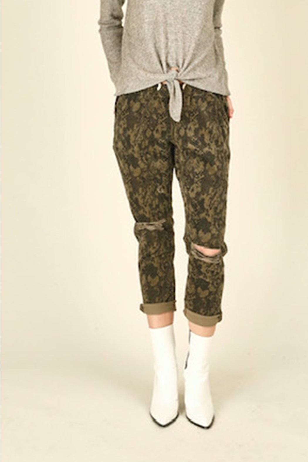 Olive Snakeskin Corduroy Boyfriend Joggers
