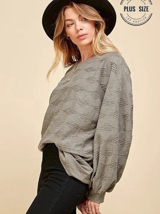 Olive Plus Long Sleeve Aztec Jacquard Sweatshirt