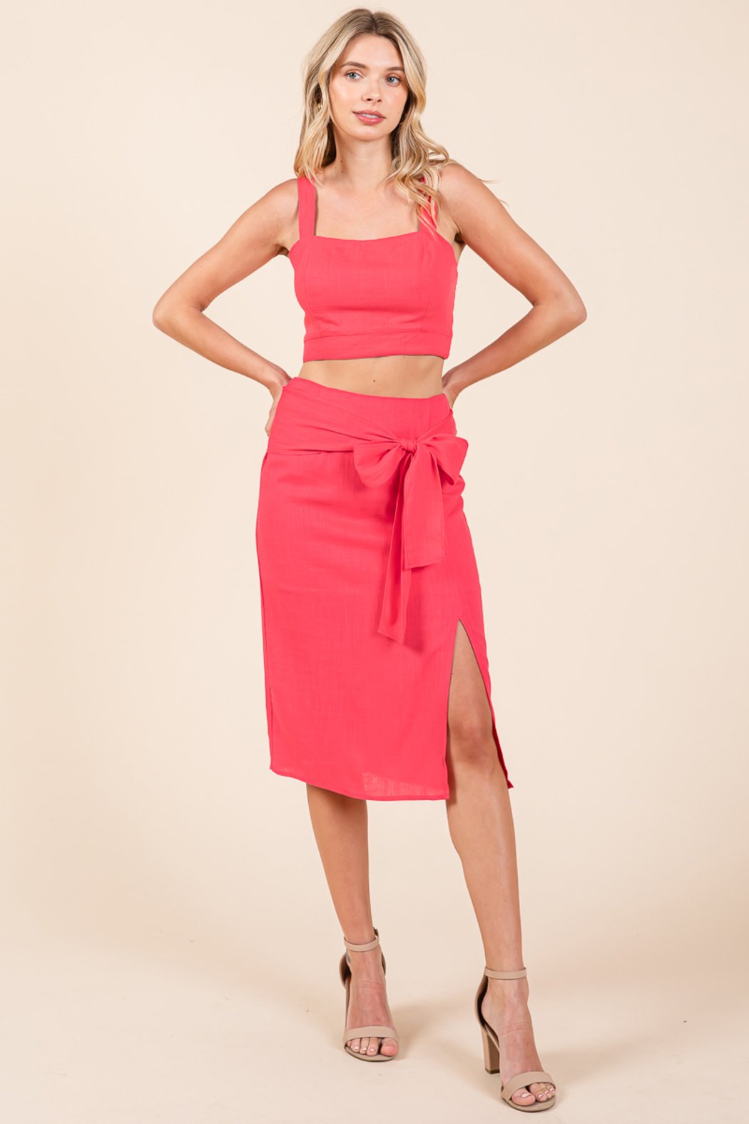 2 Piece Linen Crop Cop And Pencil Skirt Set