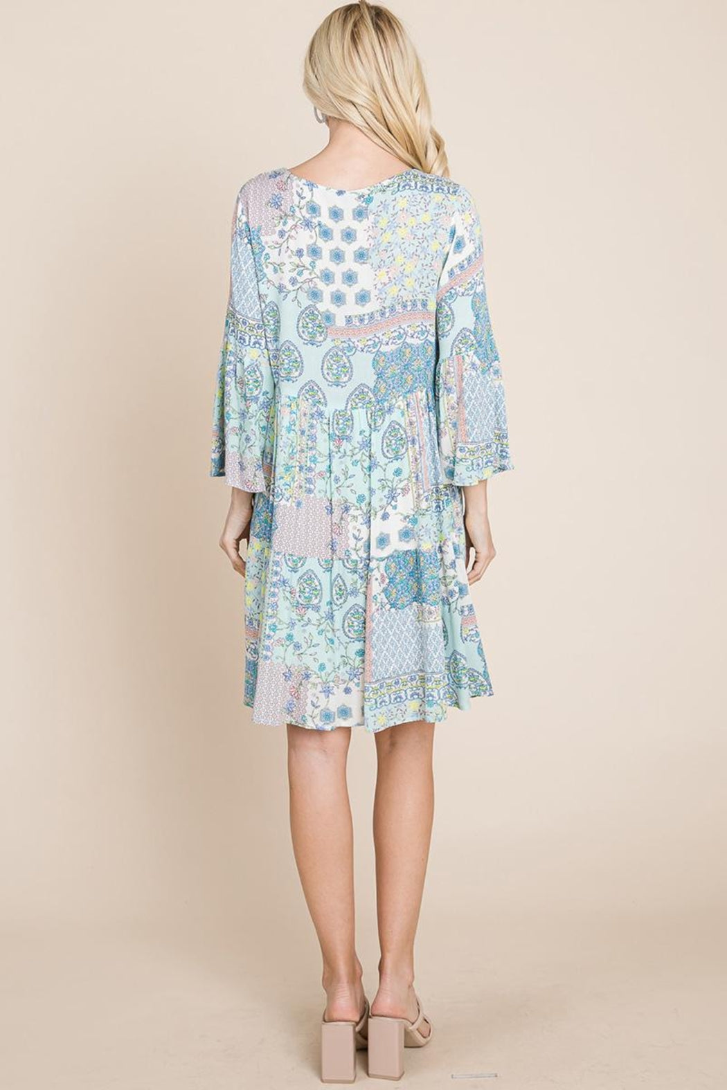 3/4 Sleeve Pleated Floral Flowy Boho Swing Dresses