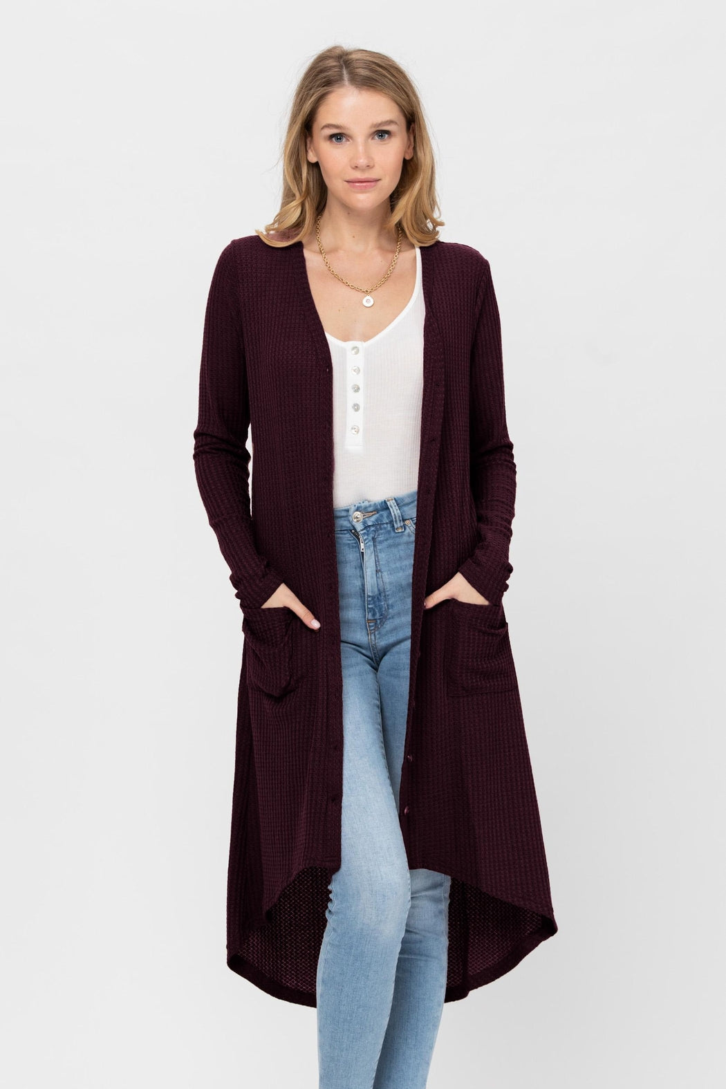 Button Down Solid Color Knit Cardigans With Pockets