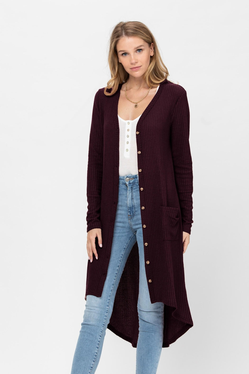 Button Down Solid Color Knit Cardigans With Pockets