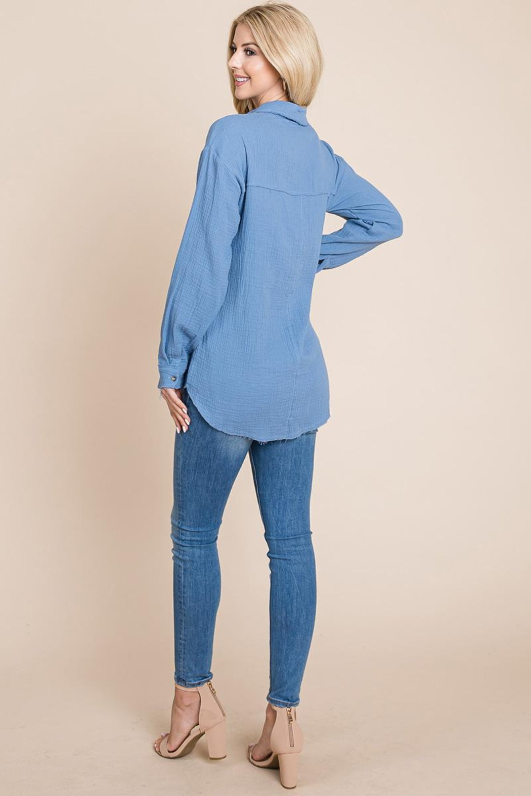 Textured Cotton Raw Edge Gauze Blouse Tops Shirts