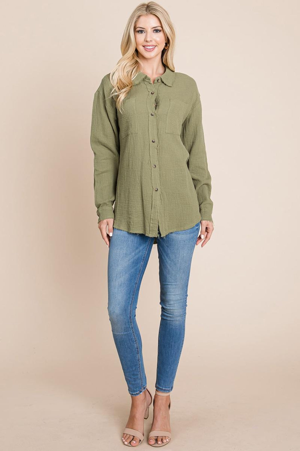 Textured Cotton Raw Edge Gauze Blouse Tops Shirts