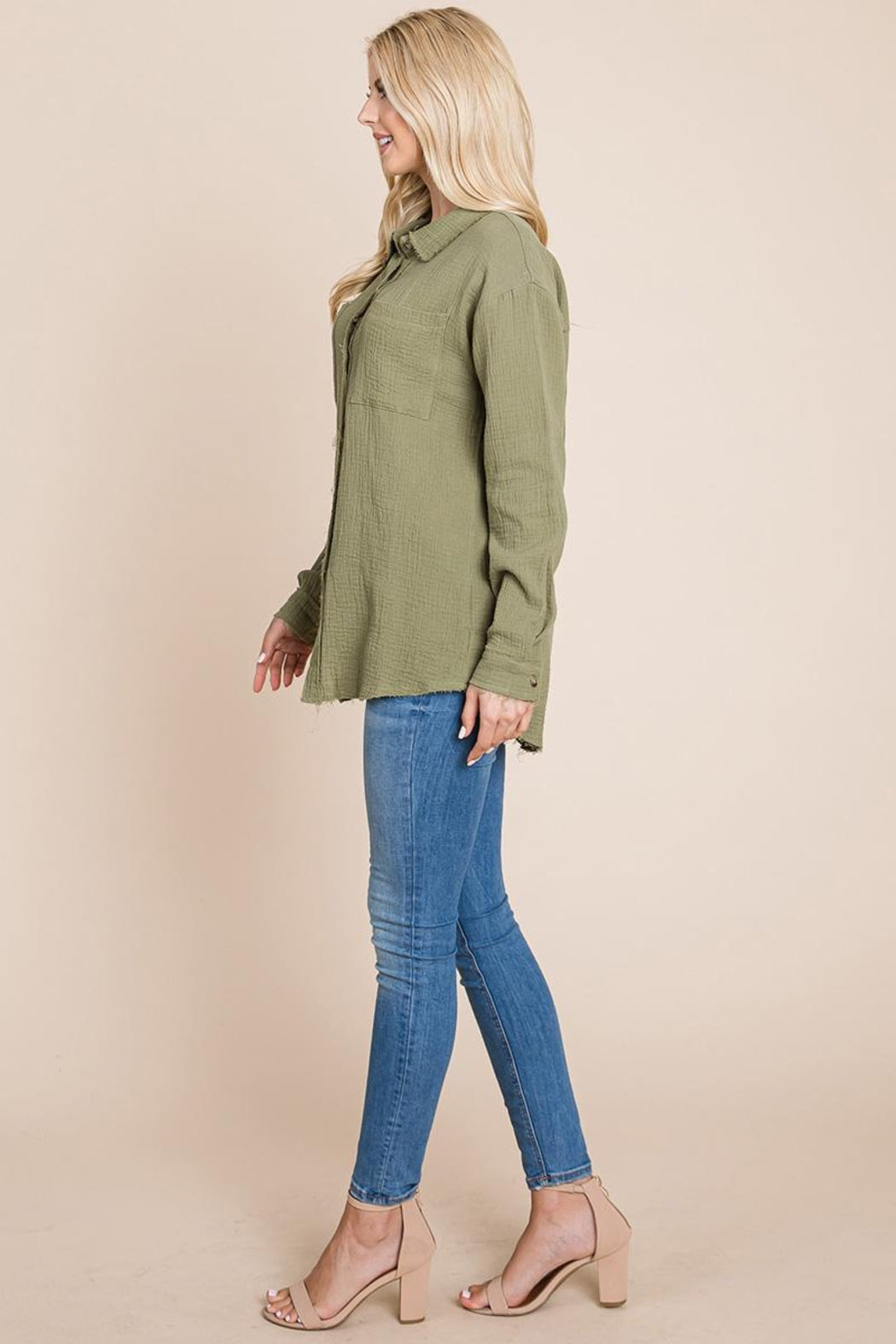 Textured Cotton Raw Edge Gauze Blouse Tops Shirts