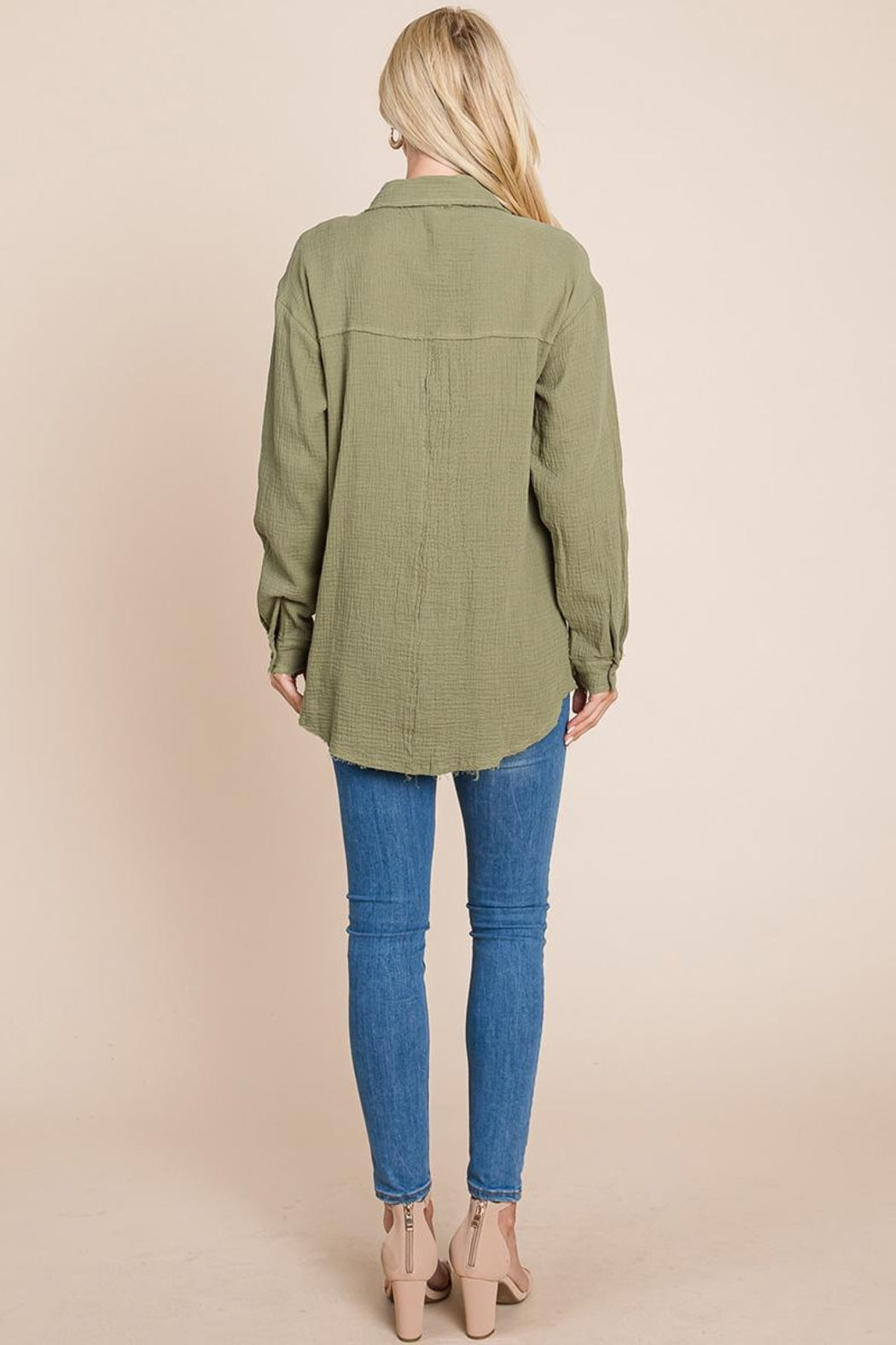 Textured Cotton Raw Edge Gauze Blouse Tops Shirts