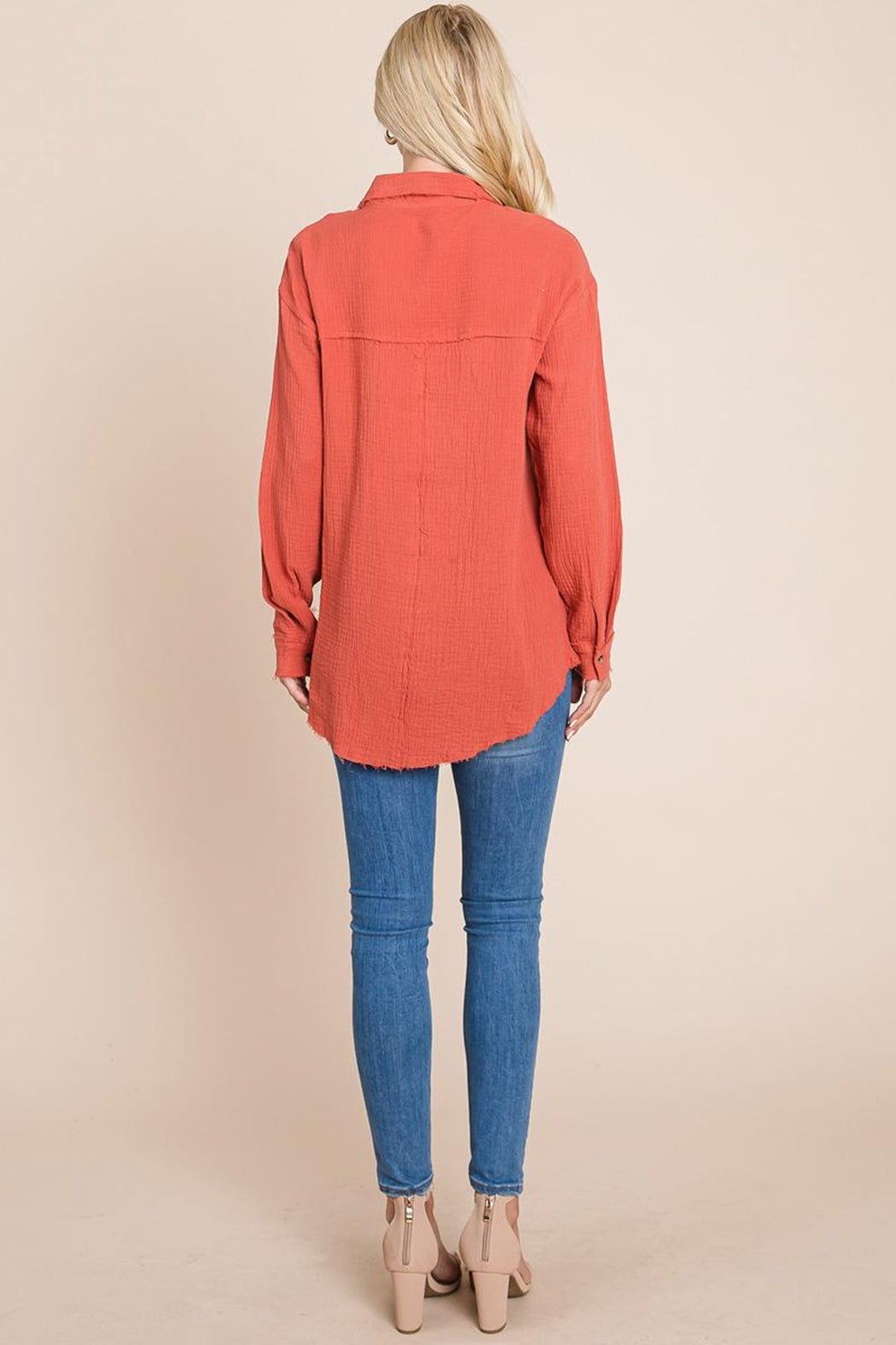Textured Cotton Raw Edge Gauze Blouse Tops Shirts