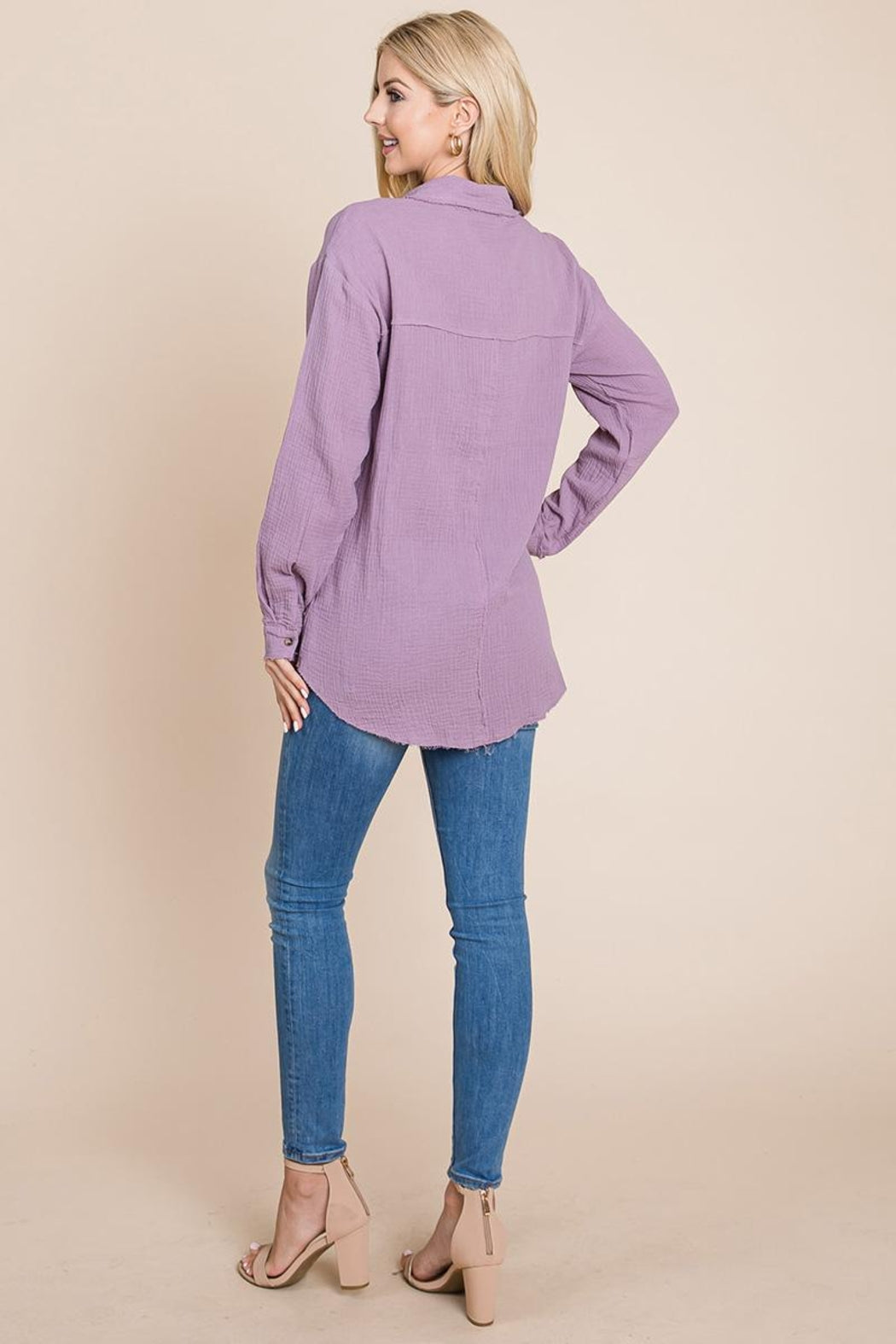 Textured Cotton Raw Edge Gauze Blouse Tops Shirts